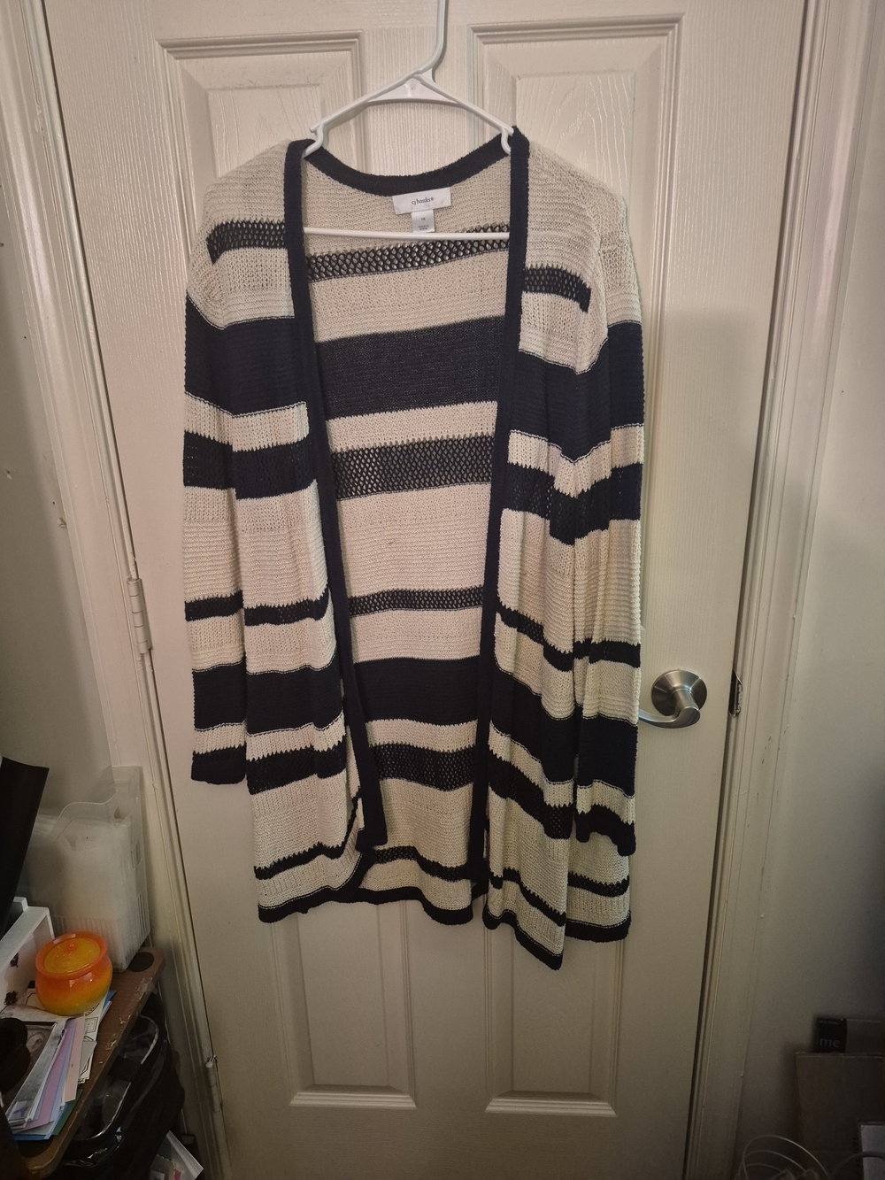 Kensie Striped Open-Front Cardigan in Cream and Black